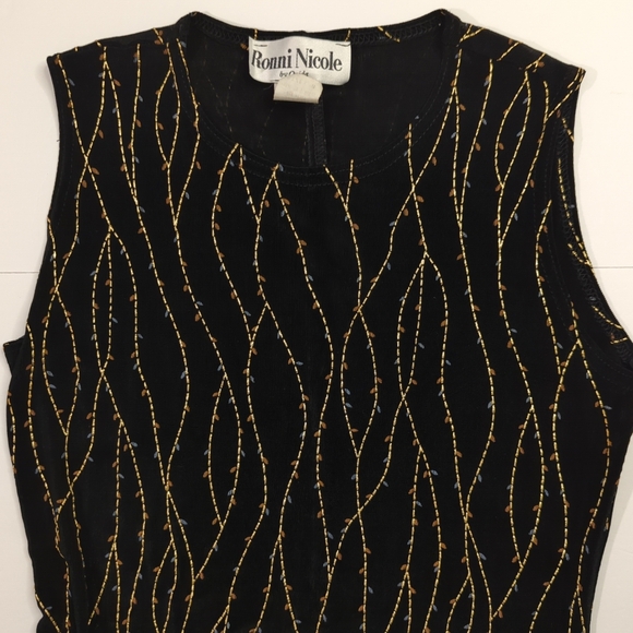Vintage Ronni Nicole Black Maxi Dress Gold Floral Detailing Women's Size 8 - Picture 1 of 7